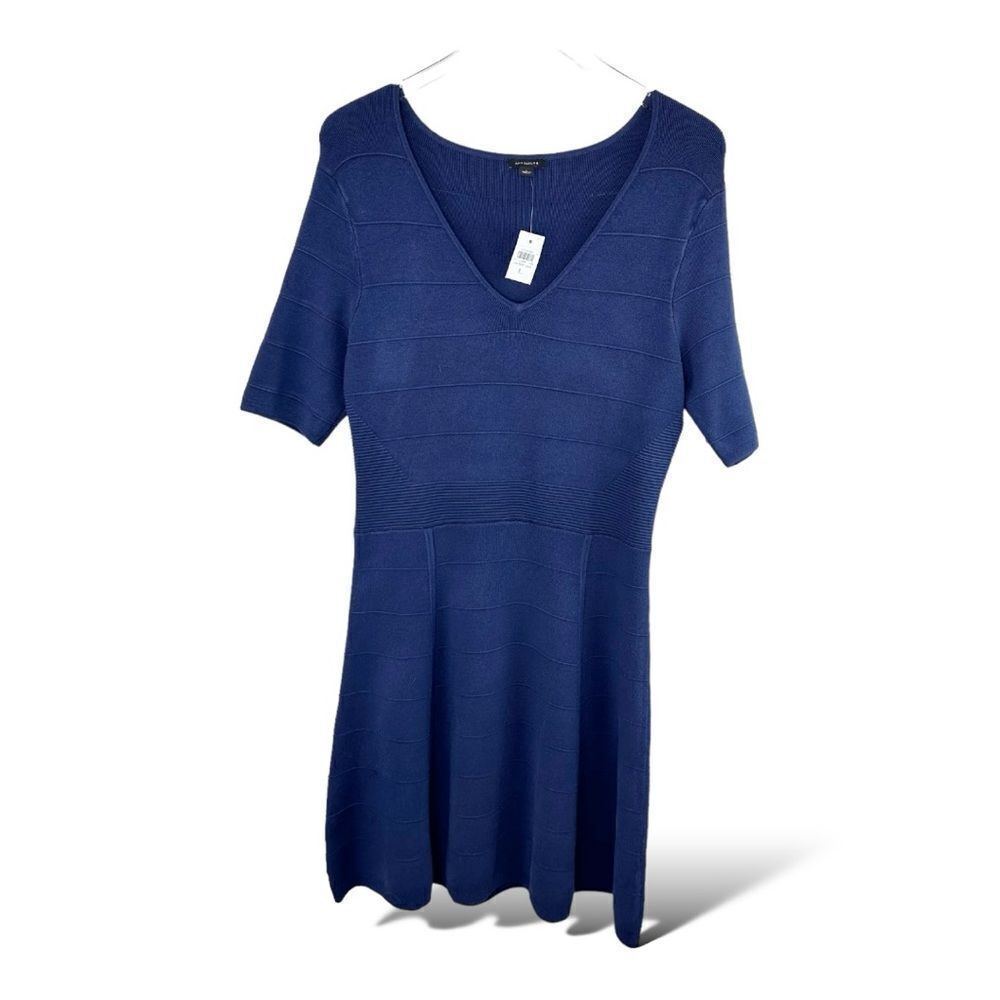 Ann Taylor‎ Knit Dress Womens A-Line Blue 3/4 Sleeve V-neck Summer Casual
